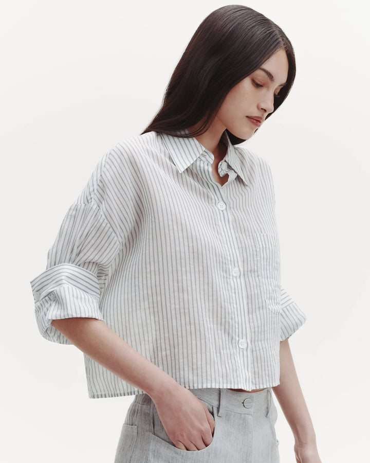 TWP - Next Ex Shirt in Harbor Grey Multi Cotton Silk Stripe - Kalifornia Jean Bar