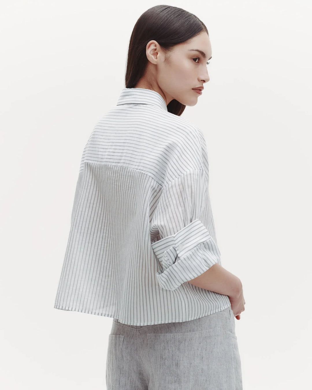 TWP - Next Ex Shirt in Harbor Grey Multi Cotton Silk Stripe - Kalifornia Jean Bar