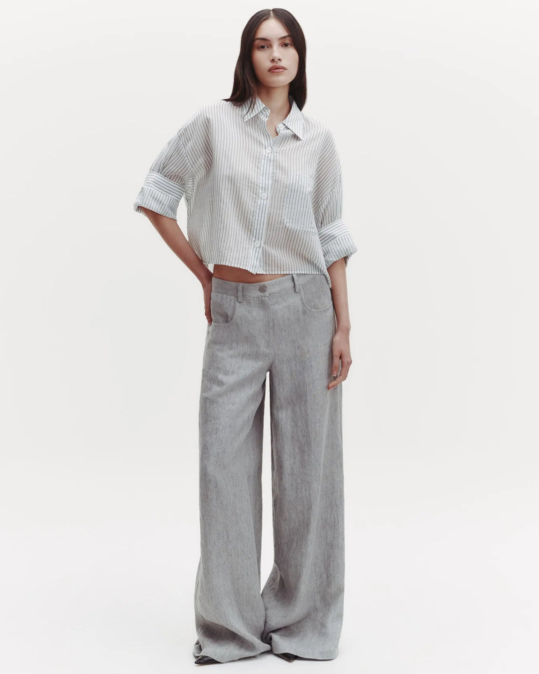TWP - Next Ex Shirt in Harbor Grey Multi Cotton Silk Stripe - Kalifornia Jean Bar