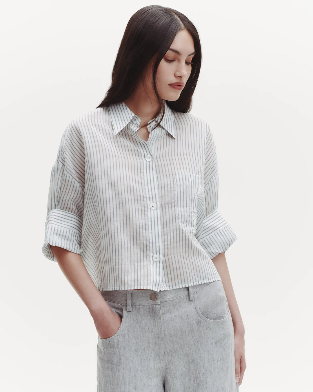 TWP - Next Ex Shirt in Harbor Grey Multi Cotton Silk Stripe - Kalifornia Jean Bar