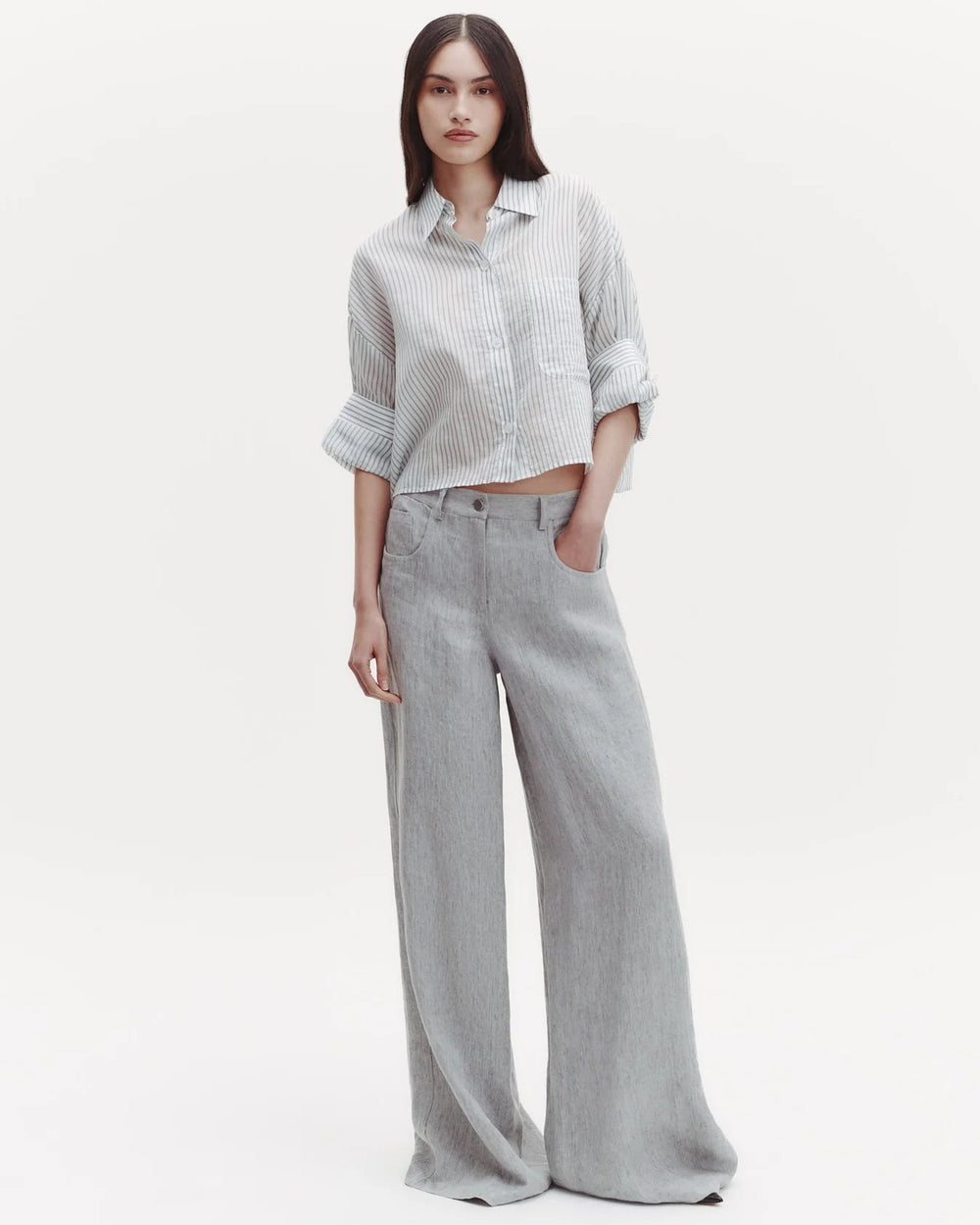 TWP - Next Ex Shirt in Harbor Grey Multi Cotton Silk Stripe - Kalifornia Jean Bar