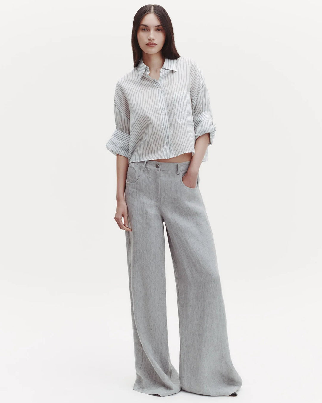 TWP - Next Ex Shirt in Harbor Grey Multi Cotton Silk Stripe - Kalifornia Jean Bar