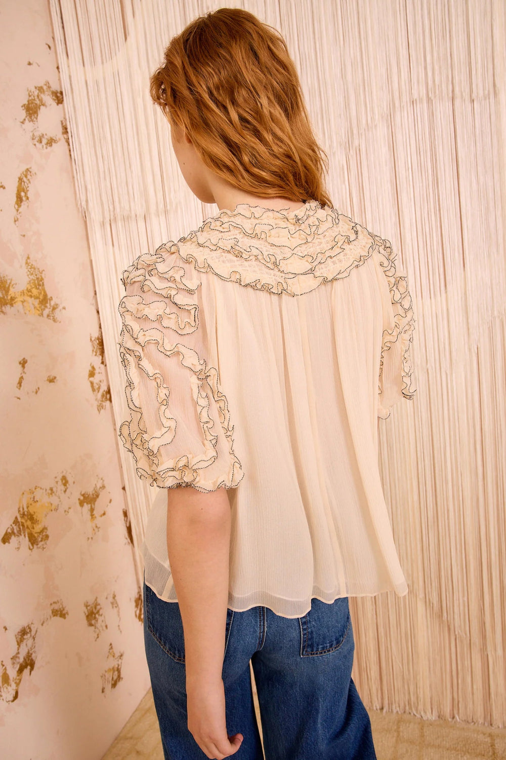 Ulla Johnson - Isolda Silk Smocked Blouse in Chantilly - Kalifornia Jean Bar