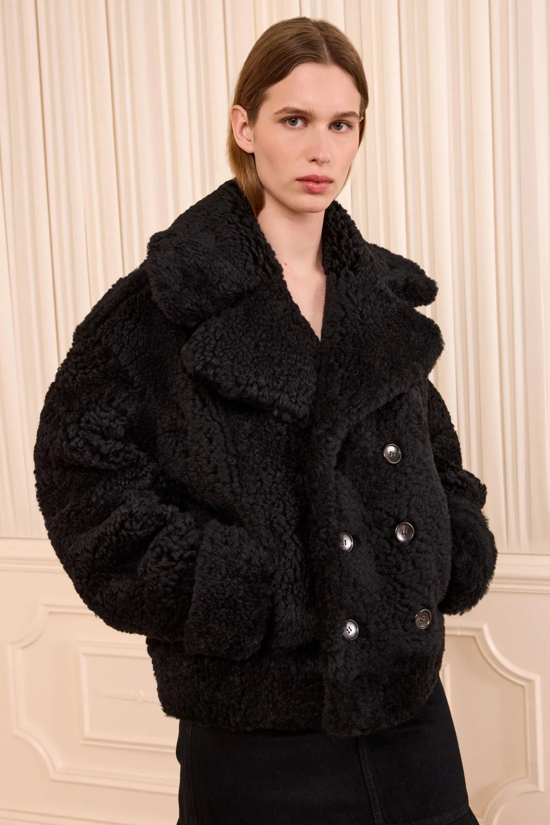 Ulla Johnson - Nisha Reversible Shearling Coat Noir - Kalifornia Jean Bar