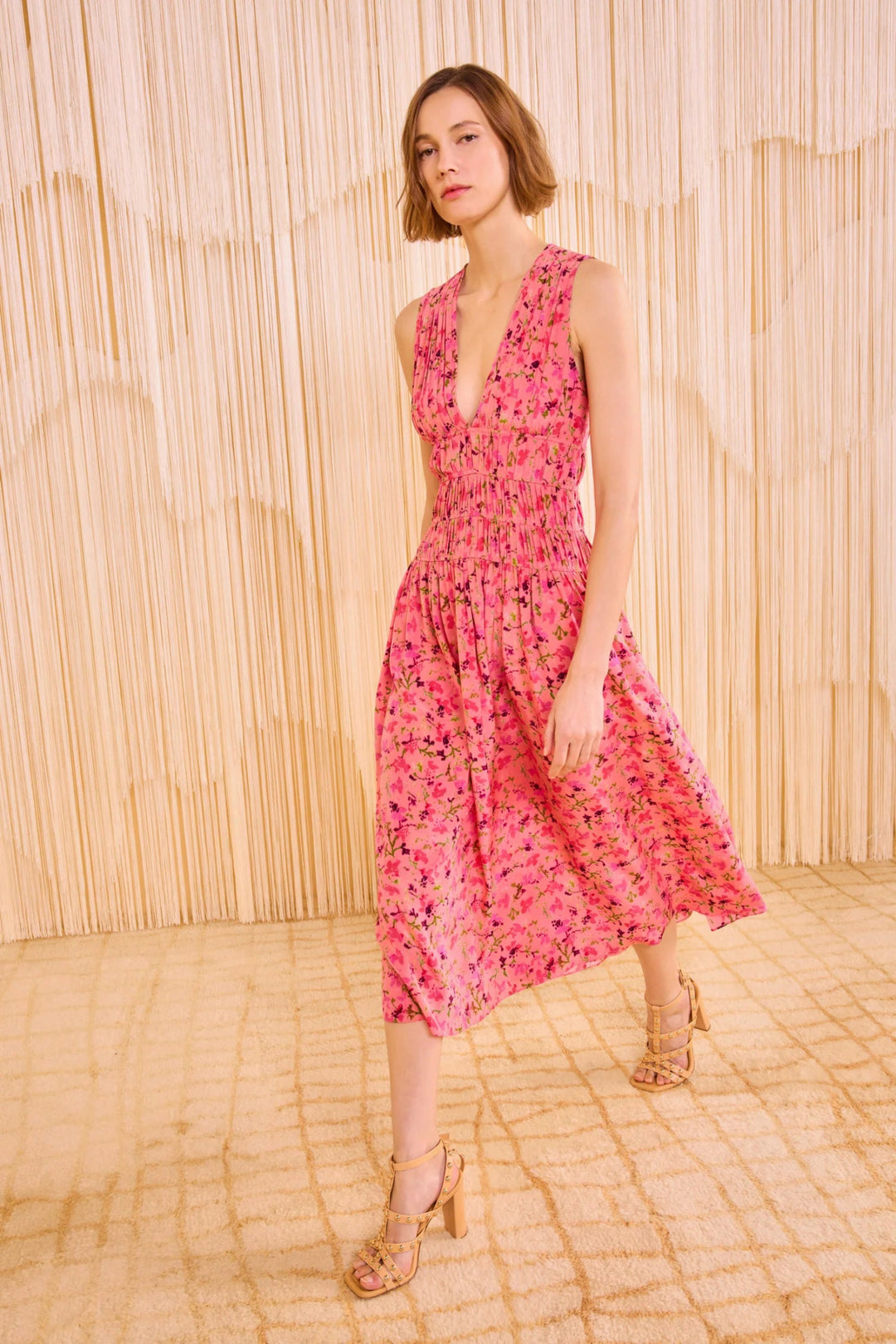 Ulla Johnson - Peony Sylvie Silk Sleeveless Midi V - Neck Dress - Kalifornia Jean Bar