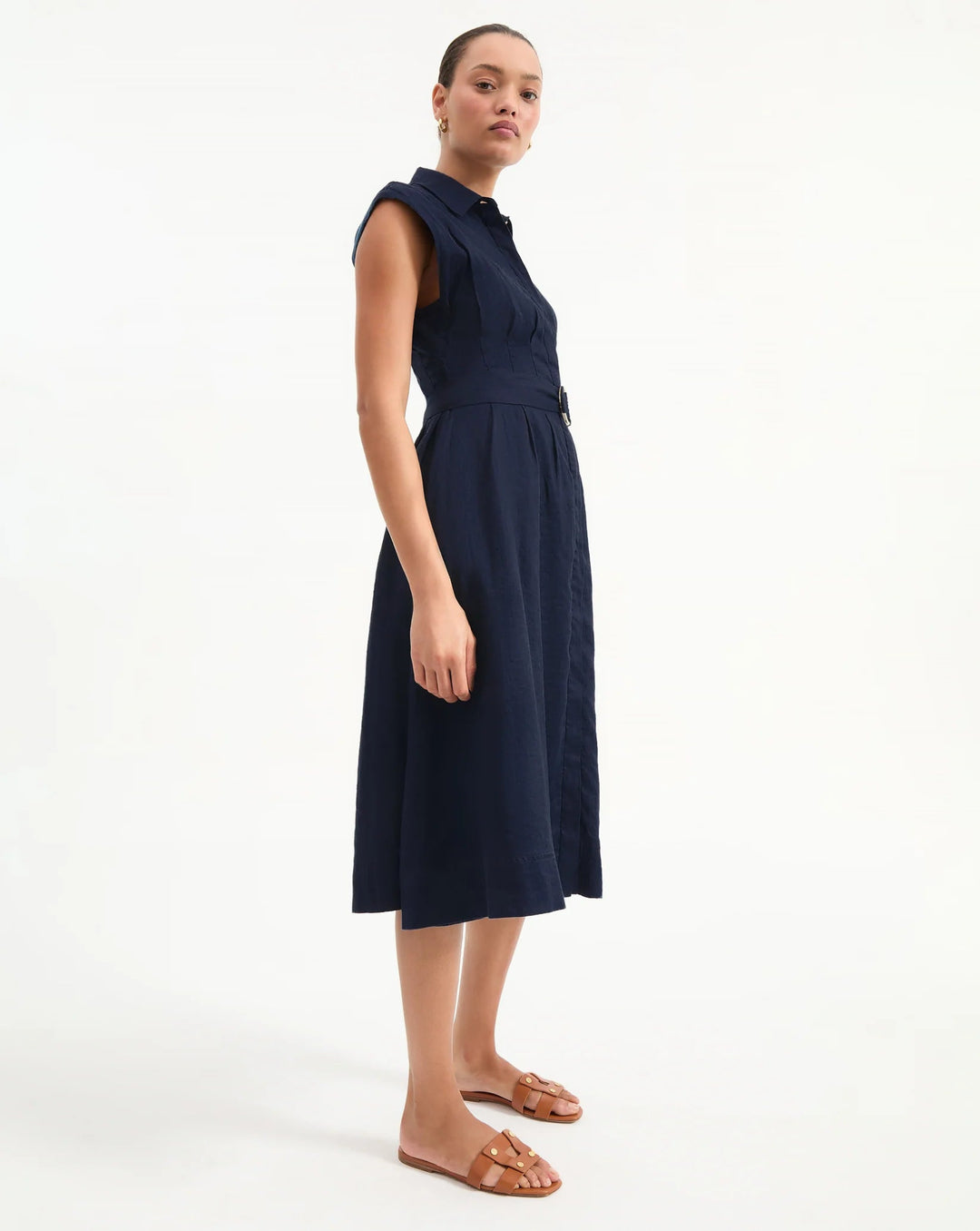 Veronica Beard - Loreta Belted Linen Dress in Navy - Kalifornia Jean Bar