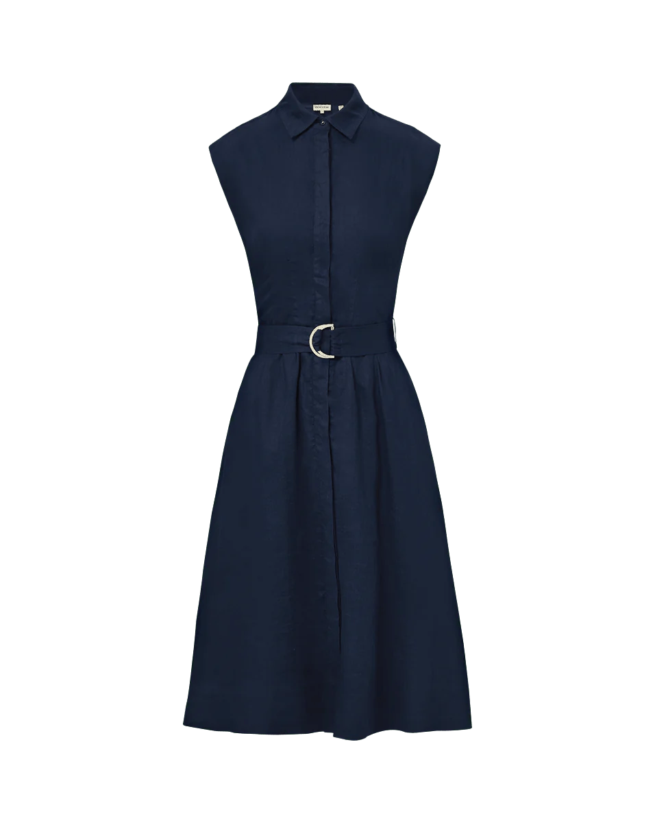 Veronica Beard - Loreta Belted Linen Dress in Navy - Kalifornia Jean Bar