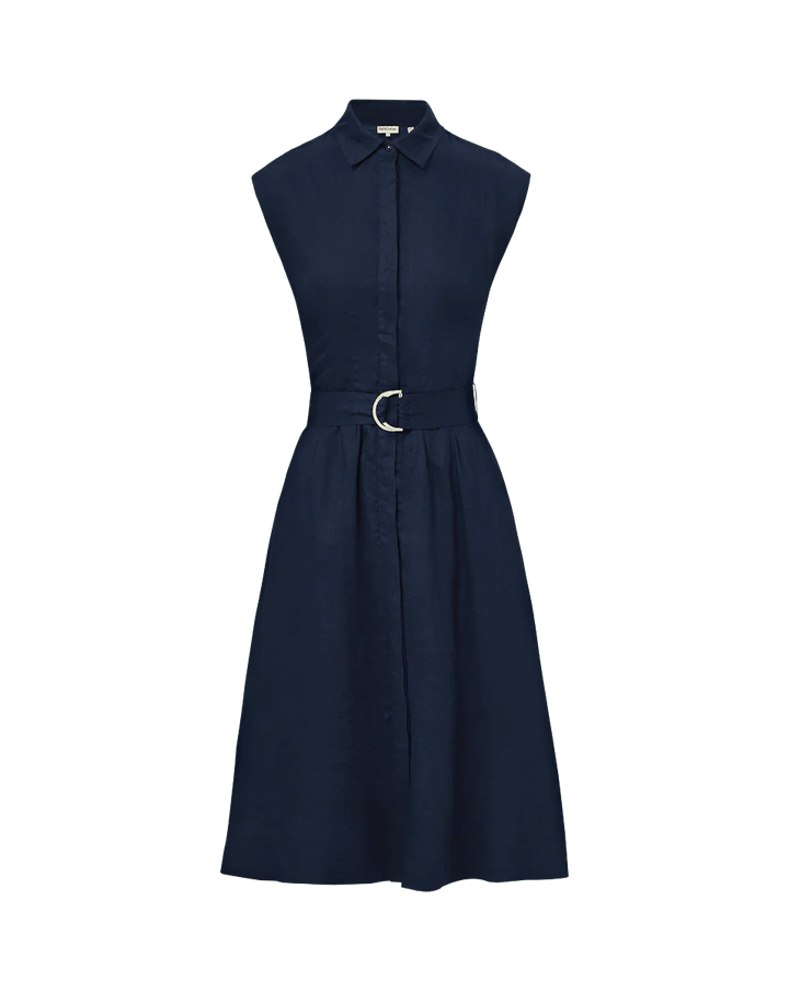 Veronica Beard - Loreta Belted Linen Dress in Navy - Kalifornia Jean Bar
