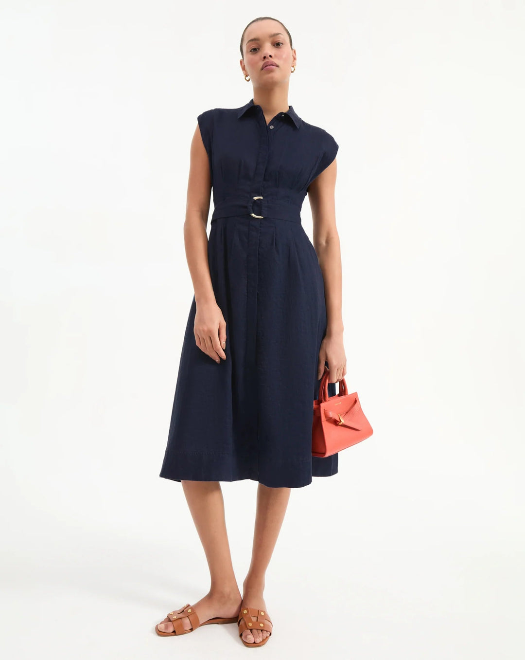 Veronica Beard - Loreta Belted Linen Dress in Navy - Kalifornia Jean Bar
